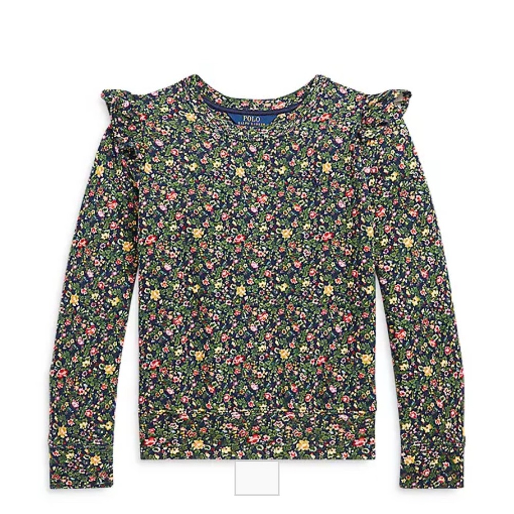 POLO RALPH LAUREN Girls' Floral Ruffled Fleece Sweatshirt size 12-14